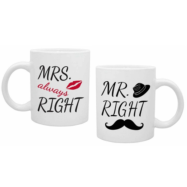 Novelty Set for Couples Right and Mrs Mr Always Right Coffee Mugs 