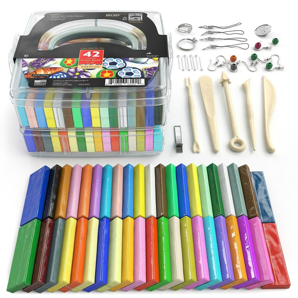 36 Colors POLYMER CLAY Starter Kit w/ 5 Sculpting Tools & Storage Box Oven Bake