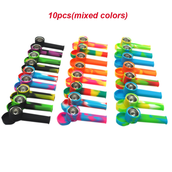 Silicone pipe 10pcs smoking pipe with metal bowl tobacco pipes dry