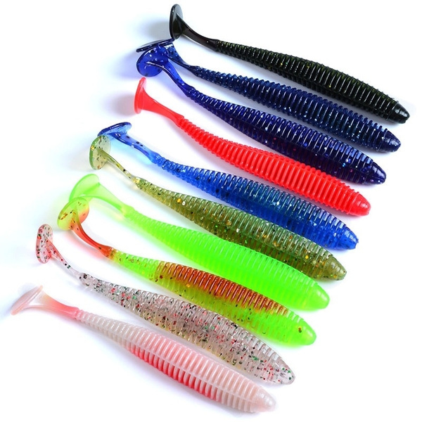 Soft LureWorm Swimbaits Jig Head Fly Fishing Silicon Rubber Fish Lure 10Pcs