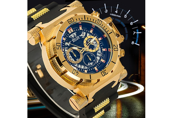 WOLF CUB Men Sport Waterproof Gold Rotating Dail Watch Rubber