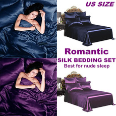 Fashion Bedroom Decor 3/4 Pcs Bedding Set Romantic Purple Luxury Satin Soft Bed Set Fitted Sheet Flat Sheet Set Pillowcase Twin Full Queen King Size