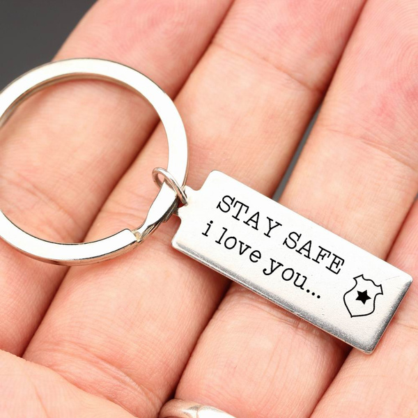 Stay Safe I Love You Police Officer Key Chain Print Police Badge Key Ring For Police Wife Girlfriend Bag Charm Key Holder Jewelry Wish