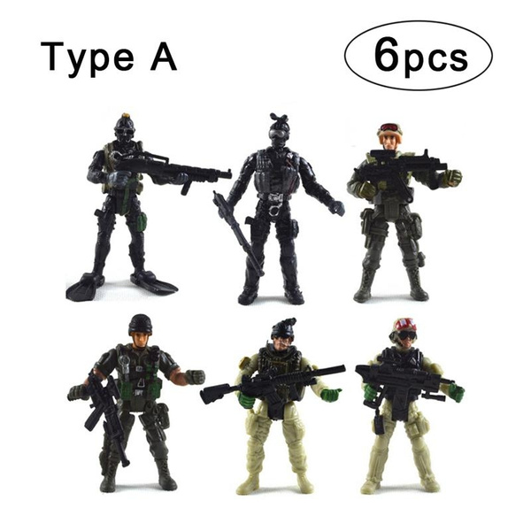 6 Pcs Special Force Army SWAT Soldiers Action Figures W/ Weapons & Accessories 
