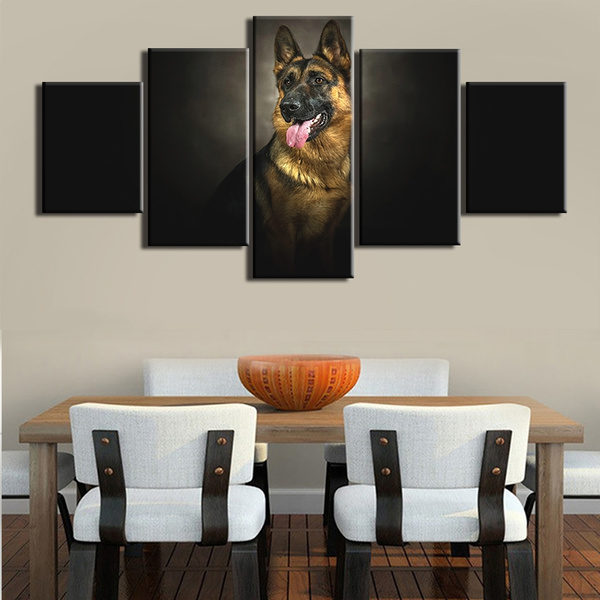 Unframed German Shepherd Dog Posters Background Wall Art Pictures Home Decoration 5 Piece Animal Canvas Painting Wish - Black German Shepherd Home Decor