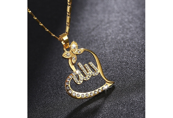Les femmes musulmanes islamique Dieu Allah charme cœur forme pendentif collier bijoux cadeau 