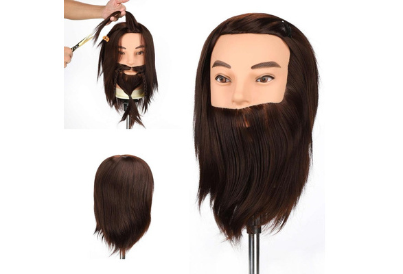 12 inch Hairdressing Mens Training Head with Beard Synthetic Hair Salon  Hairdresser Mannequin Male Wig Heads Practice Cutting