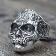 Punk Gothic Men 316L Stainless Steel Steamed Skull Ring for Mandala Romance Indian Religious Ring Jewelry Biker Ring