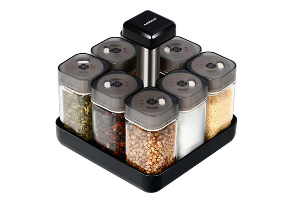 6Pcs Multifunction Set Spices Rack Rotating Tanks Cruet Storage Bottles  Salt Shakers Holder for Kitchen Organizer