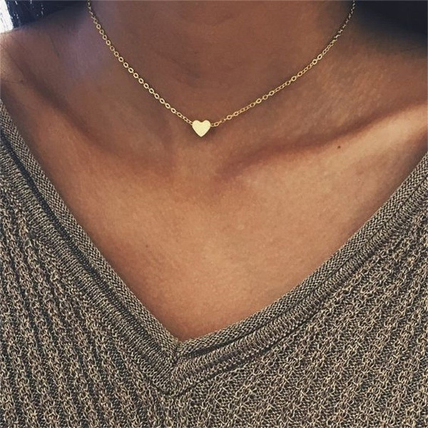 Simple Cute Heart Pendant Choker Necklace Charm Gold Silver Link Chain  Clavicle Necklaces for Women Jewelry Gift