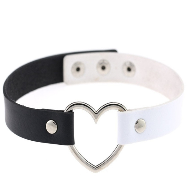 Collar Punk Goth Heart Cross Choker Necklace Ring Harajuku Leather Neck Ring