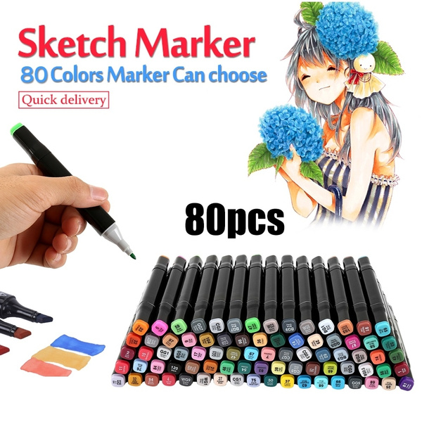 80pc Touch Markers Colour Set Twin Tip Graphic Art Set Sketch Broad Fine