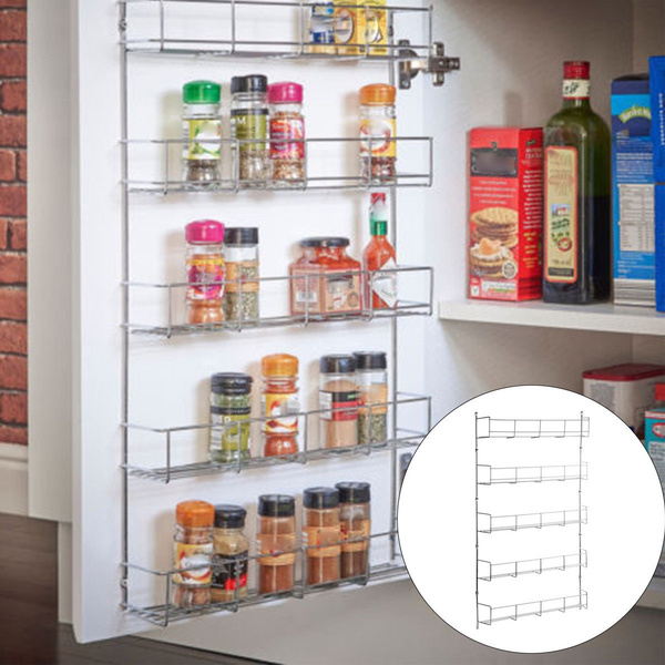 Silver Kitchen Spice Rack Cabinet Shelf Organizer Storage Wall Mount ...