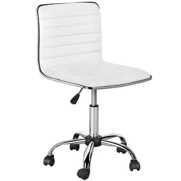 Adjustable Task Chair Pu Leather Low, Armless Office Chair With Wheels