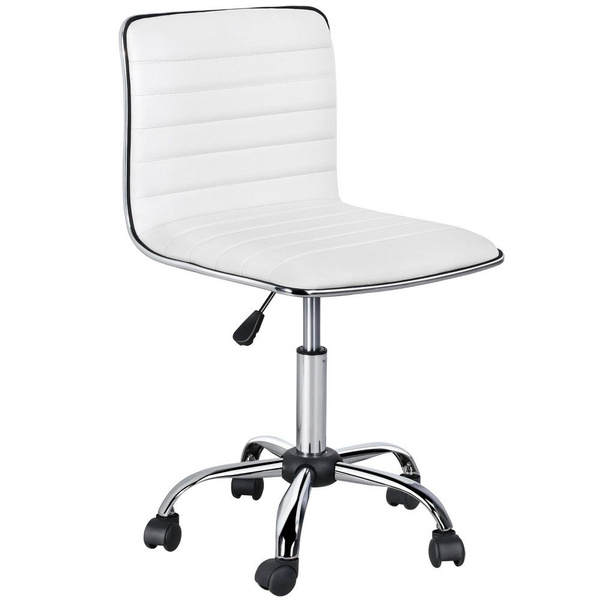 Adjustable Task Chair Pu Leather Low Back Ribbed Armless Swivel Desk Office Wheels White Wish Adjustable Task Chair Pu Leather Low, Armless Office Chair With Wheels