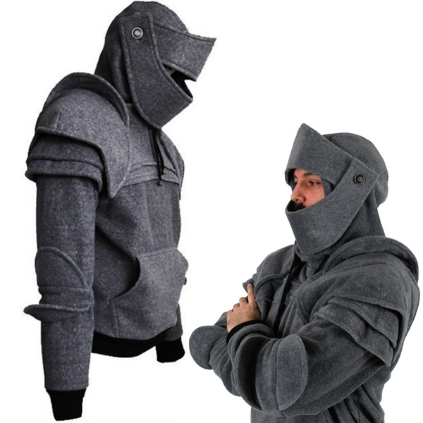 Jamickiki Autumn and Winter Warm Fashion Men Casual Pullover Fleece Knight Hoodies Knight Cosplay Costume Coat Men s Retro Elbow Drawstring Mask