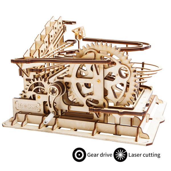 Robotime DIY Wooden Mechanical Gear Model Building Kits Marble Run Coaster Toy 