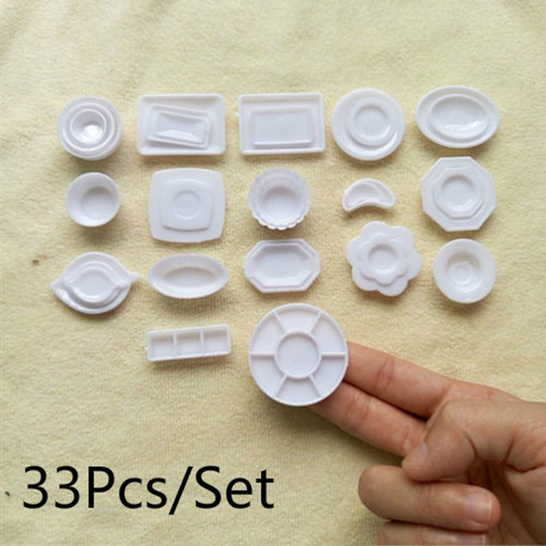 Details about   33Pcs Doll House Miniature Kitchen Food Dishes Plate Model Serving Kids Toys 