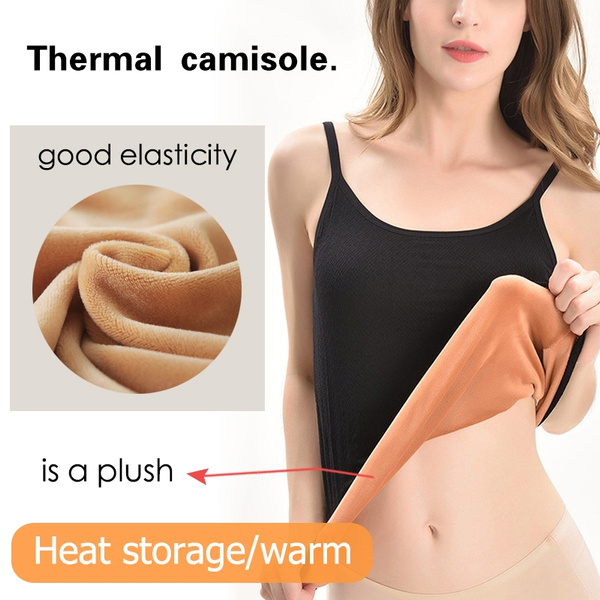 New Winter Thermal Underwear Cotton Thick Plush Lined Women’s Thermal  Camisole Layering(Black,Nude Colors ).