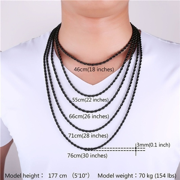 28 INCH BLACK STAINLESS STEEL 4MM ROLO  LINK ROPE CHAIN NECKLACE  BLACK 