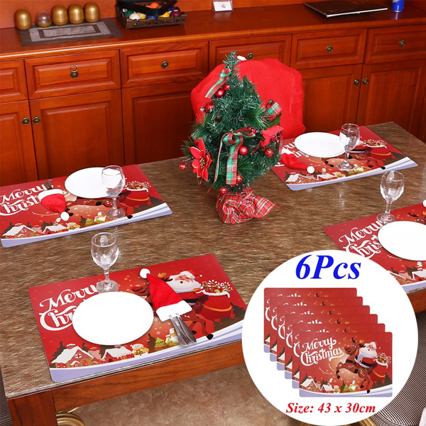 Santa Christmas Red Glass Placemat Kitchen Table Mat Worktop Saver Protector