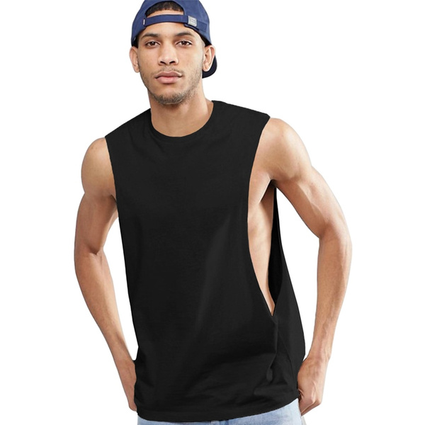 Men s Fitness Sleeveless Vest With Extreme Dropped Armhole Crew Neck Regular fit Shirts Tank Tops