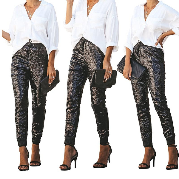 glitter gang sequin satin joggers