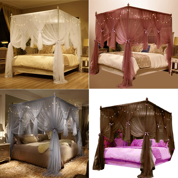 Princess Four Corner Post Bed Curtain Canopy Mosquito Net for Girls Adults Kids 