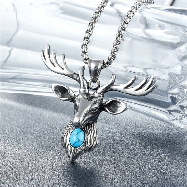 Deer Pendant, Silver Mens Jewelry