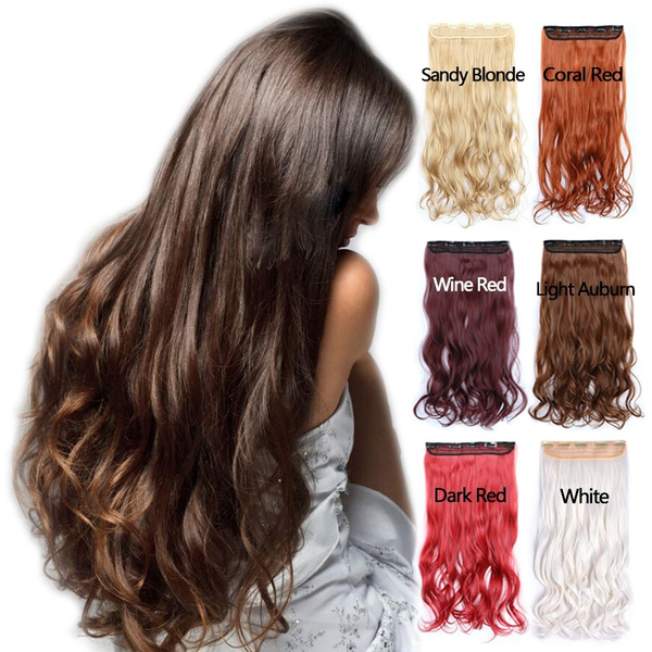 Women Long Curly Clip in Hair Extensions One Piece 24 inches 60CM Curly Blonde Red Black Brown White Wavy