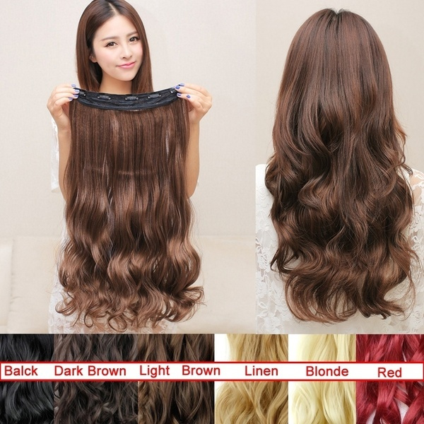 Women Long Curly Clip in Hair Extensions One Piece 24 inches 60CM Curly Red Black Brown