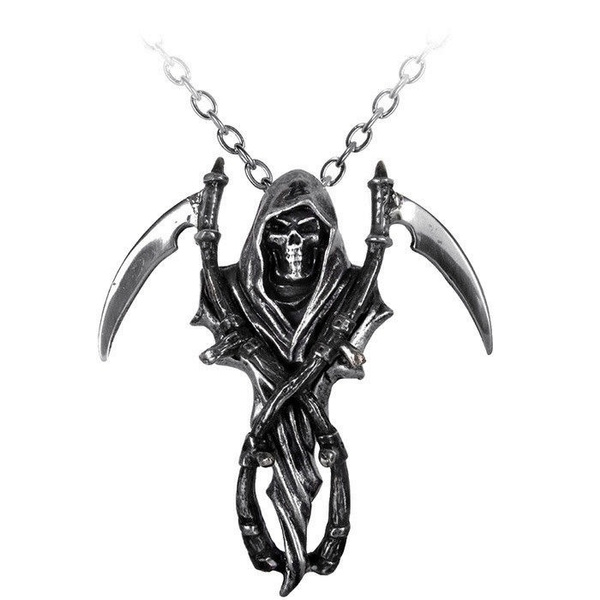 316L Stainless Steel Reaper's Scythe Skull Pendant Grim Reaper Gothic Death Pendant  Necklace Jewelry