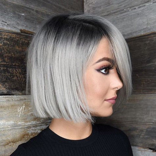 Womens Ombre Sliver Grey Full Wig Synthetic Hair Root Nature Short