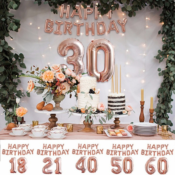 16" Foil Rose Gold Happy Birthday 16/18/21st/30/40/50/60 Numbers Decor Balloons