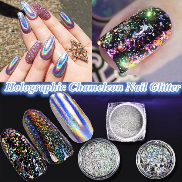 Holographic Nail Glitter Rainbow Neon Nail Powder Effect Nail Art