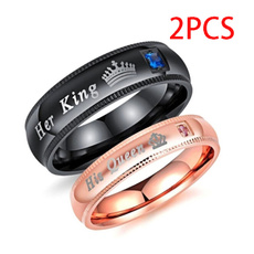 2PCS Couple Rings Her King & His Queen Crown Charm Letter Ring For Women Men Gifts for Couples