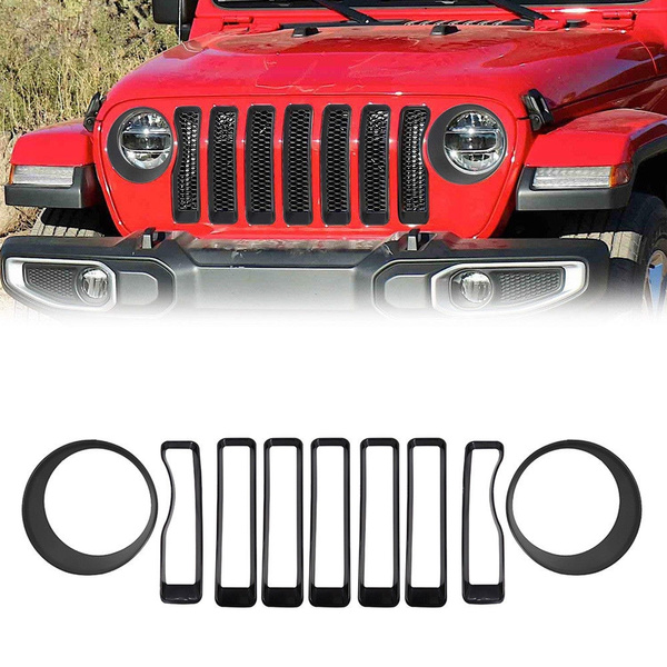 SHINEKA Headlight & Front Grille Inserts Trim Cover For 2018+ Jeep Wrangler JL Sport S - Exterior Accessories