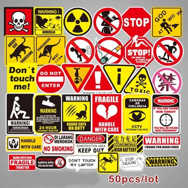 50 Pcs Signs Stickers Danger Warning Banning Reminder Decor Sticker To ...