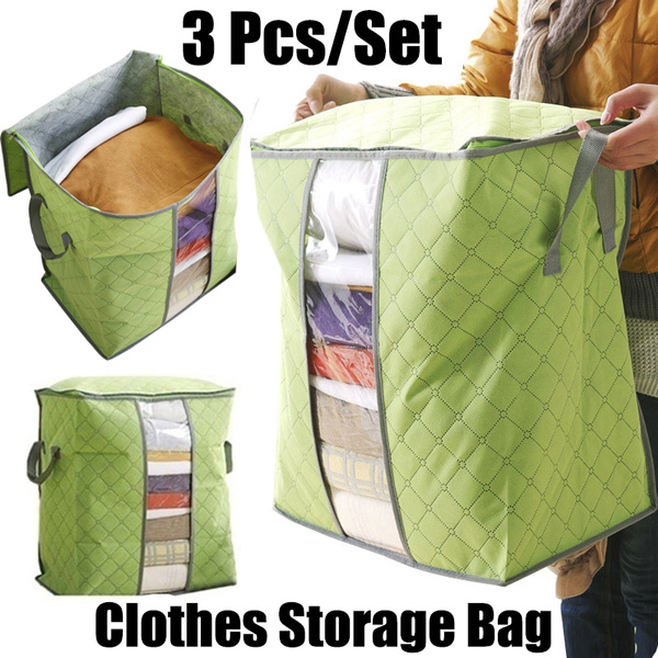 3Pcs Fabric Foldable Storage Bags Clothing Organizers Wardrobe