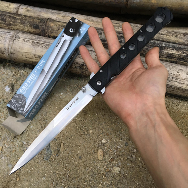 Cold Steel Black Ti-Lite VI 6” Blade Tactical Stiletto Folding Survival  Knife Folding Blade Knife 26SXP