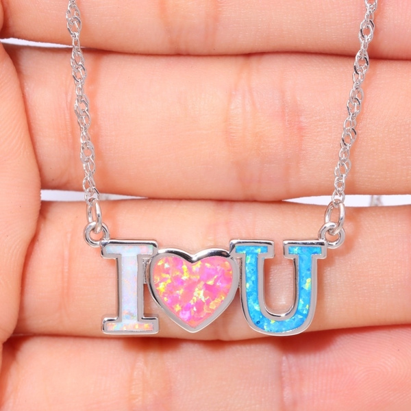 I Love You Pendant Necklace Mystery Multicolor Opal Jewelry 925