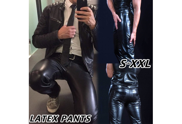 leather look pants men