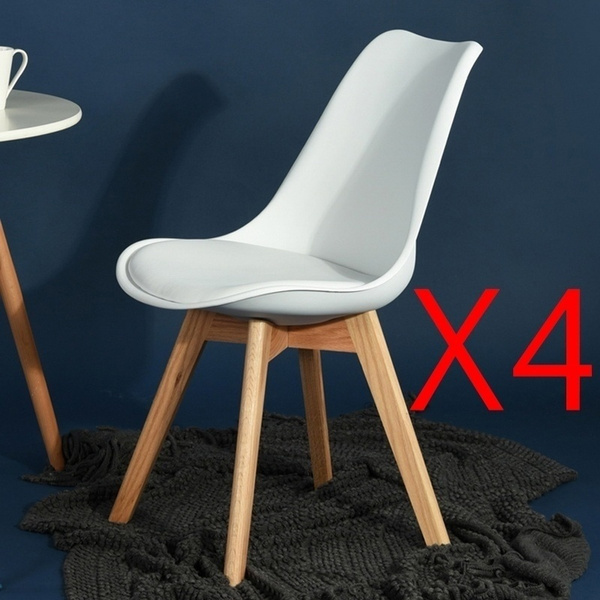 Set of 4 Tulip Dining Chair with Solid Oak Wood Legs, Office/Kitchen
