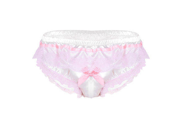 Sissy Satin Frilly Panties Briefs for Men With Zip Crotch