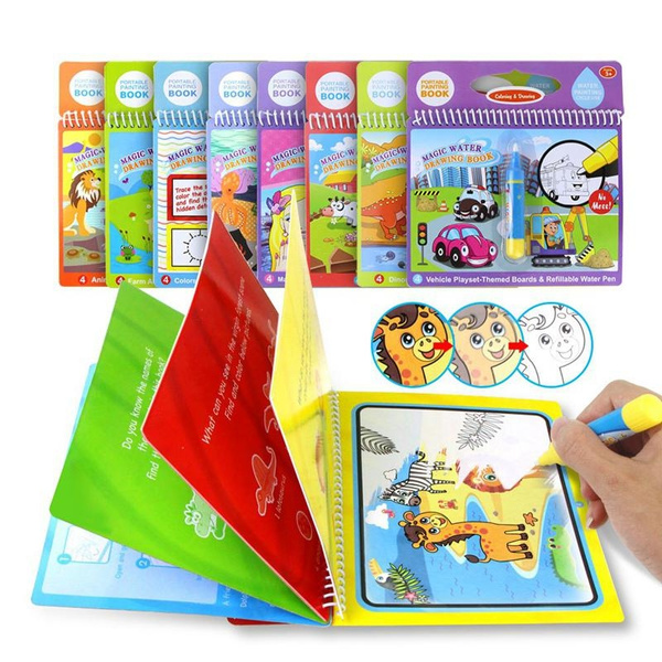Magic Water Colouring Book, Reusable Water Drawing Book with Refillable Water Pen for Toddlers Boys Girls | Wish