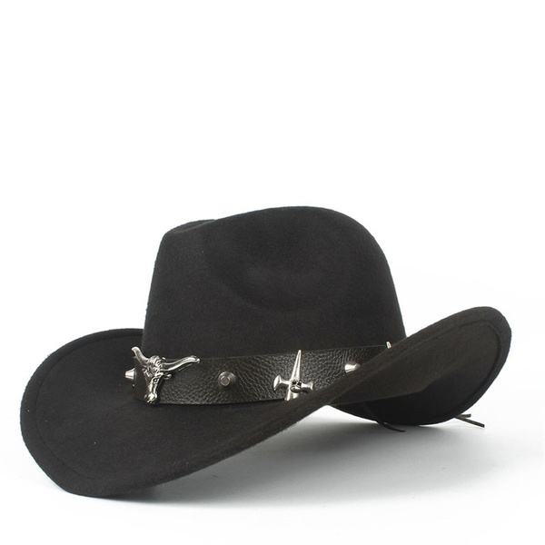 Women Men Straw Western Cowboy Hat With Bohemia Bull Head Ribbon Star ...