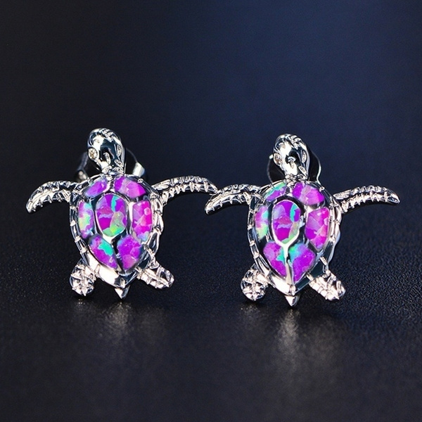 925 Silver Earrings with Opal sea turtle
