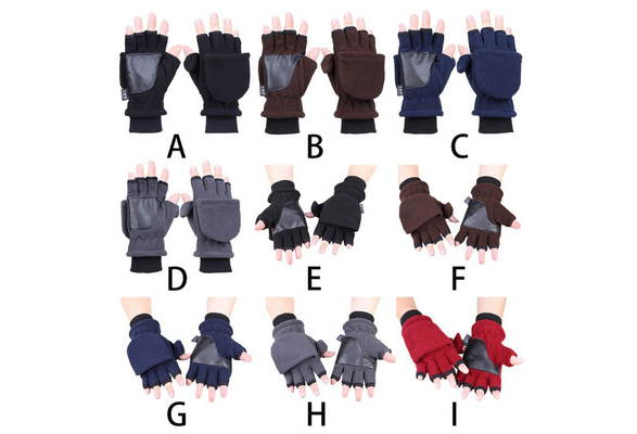 Women Men Winter Polar Fleece Half Finger Flip Gloves Double Layer