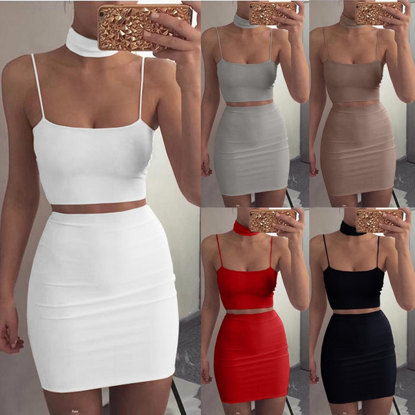 Buy Women's Sexy 2 Piece Outfits Strap Crop Top Skirt Set Bodycon Mini Dress  Online at desertcartINDIA