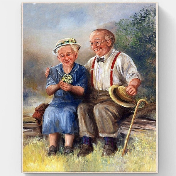 5D Diy Diamond Painting Cross Stitch Happy Old Couple Embroidery Wall Art Decor